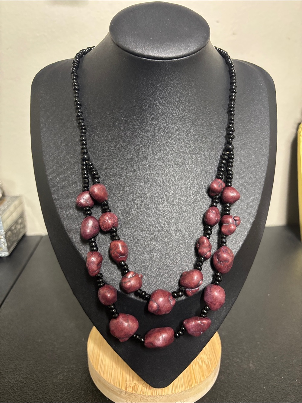 Handcrafted Maroon Stone Glass Beaded Layered Necklace - Women Jewelry Boho
